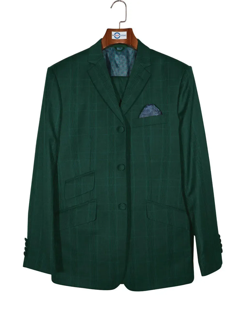 Mod Suit - Olive Green Prince Of Wales Check Suit