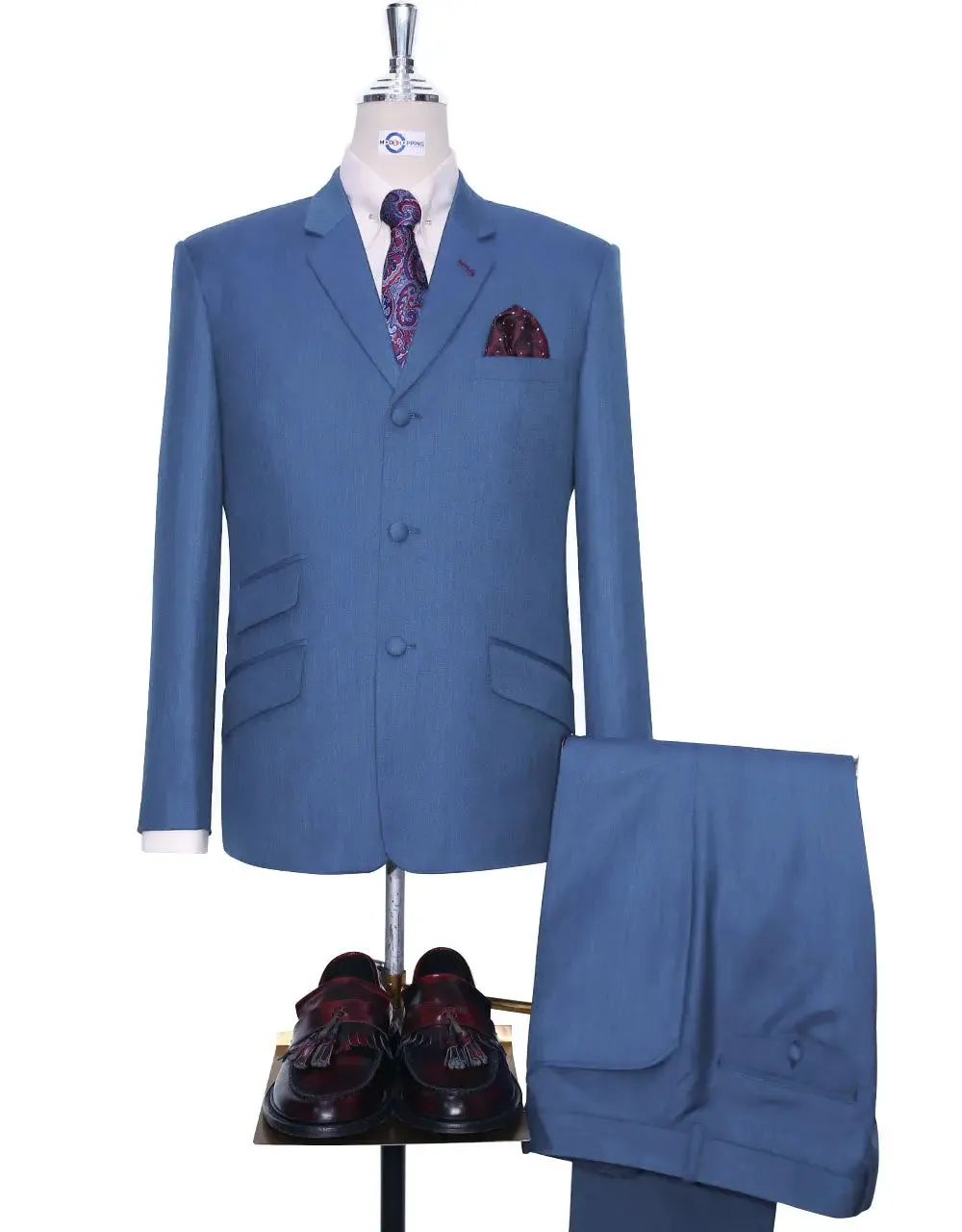 Mod Suit - Sky Blue Herringbone Suit For Men