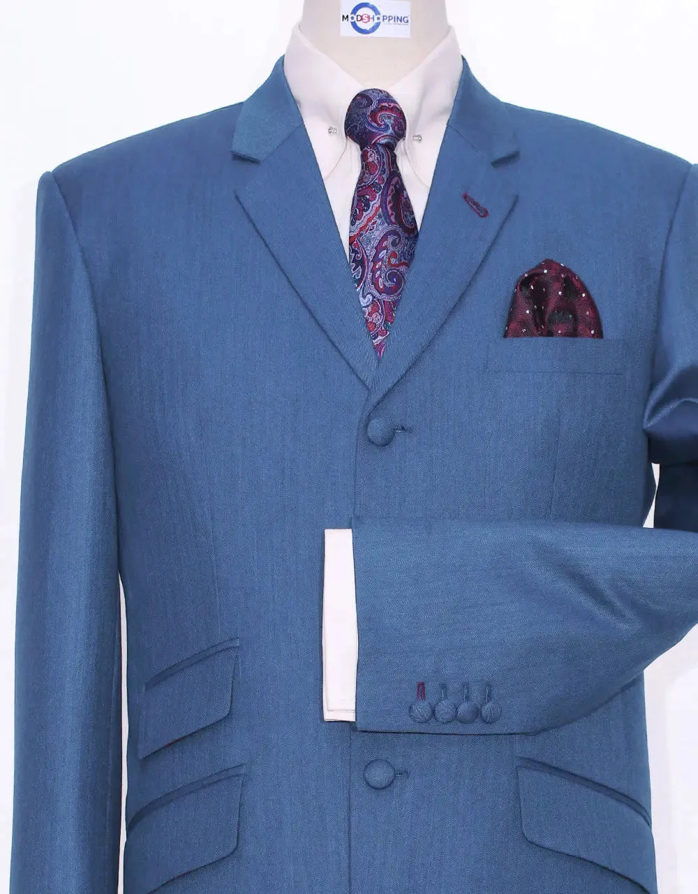 Mod Suit - Sky Blue Herringbone Suit For Men