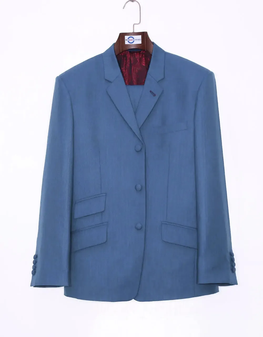 Mod Suit - Sky Blue Herringbone Suit For Men