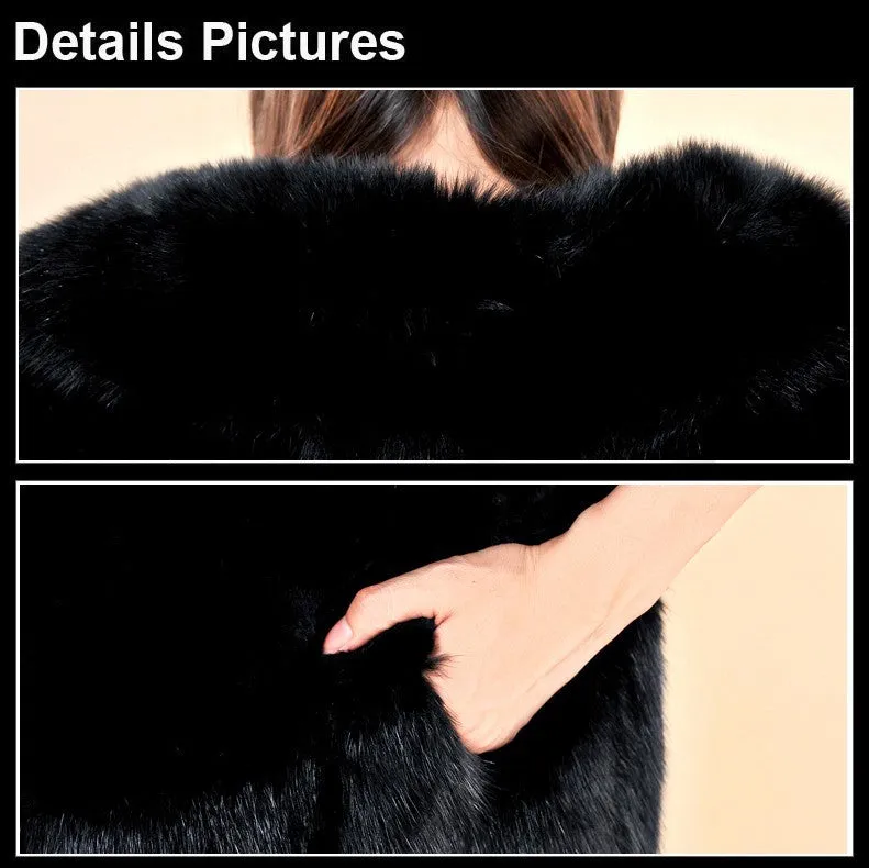 Natural Rex Rabbit Fur Coat with Muskrat Fur Hem Big Fox Collar