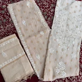 NCH,Banarasi Pure Soft Chanderi 2Pcs Suits With lucknowi Premium Hand Embroidred Chikankari