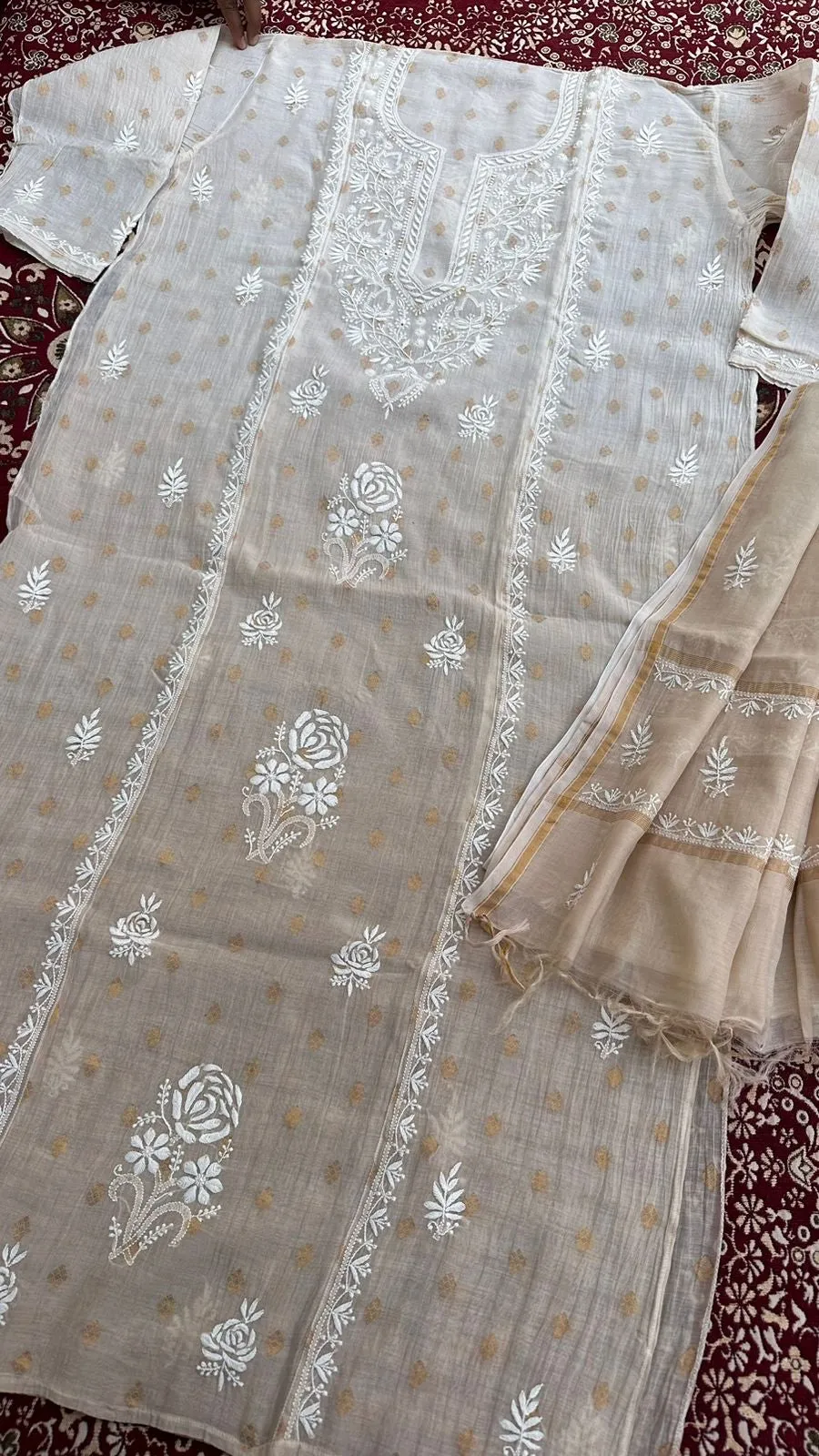 NCH,Banarasi Pure Soft Chanderi 2Pcs Suits With lucknowi Premium Hand Embroidred Chikankari