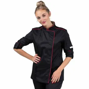 Orchestra Women's Black Kitchen Coat with Pink Edging - MANELLI