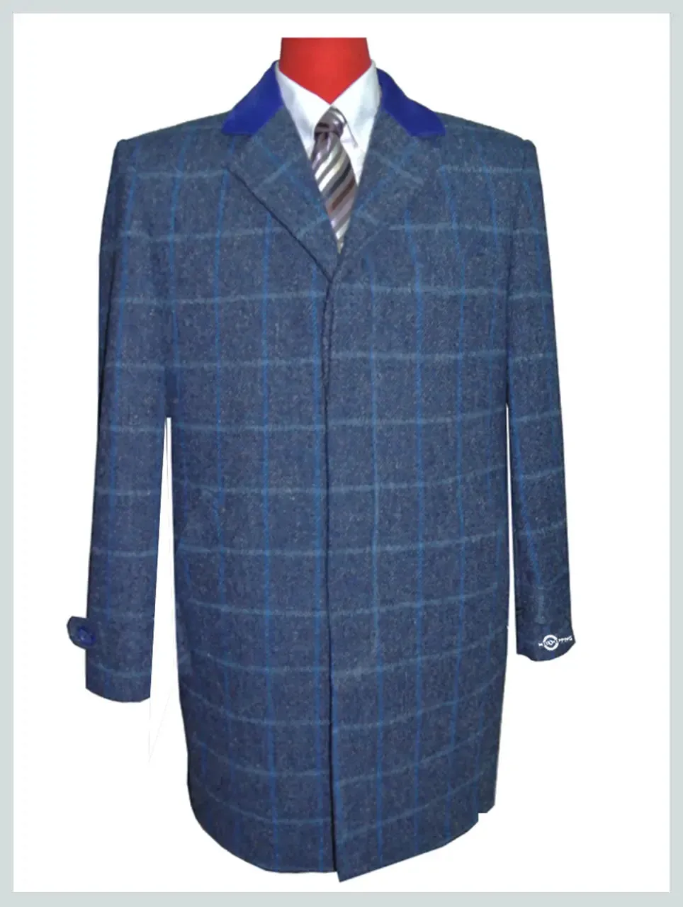 Overcoat | Blue Windowpane Check Long Coat