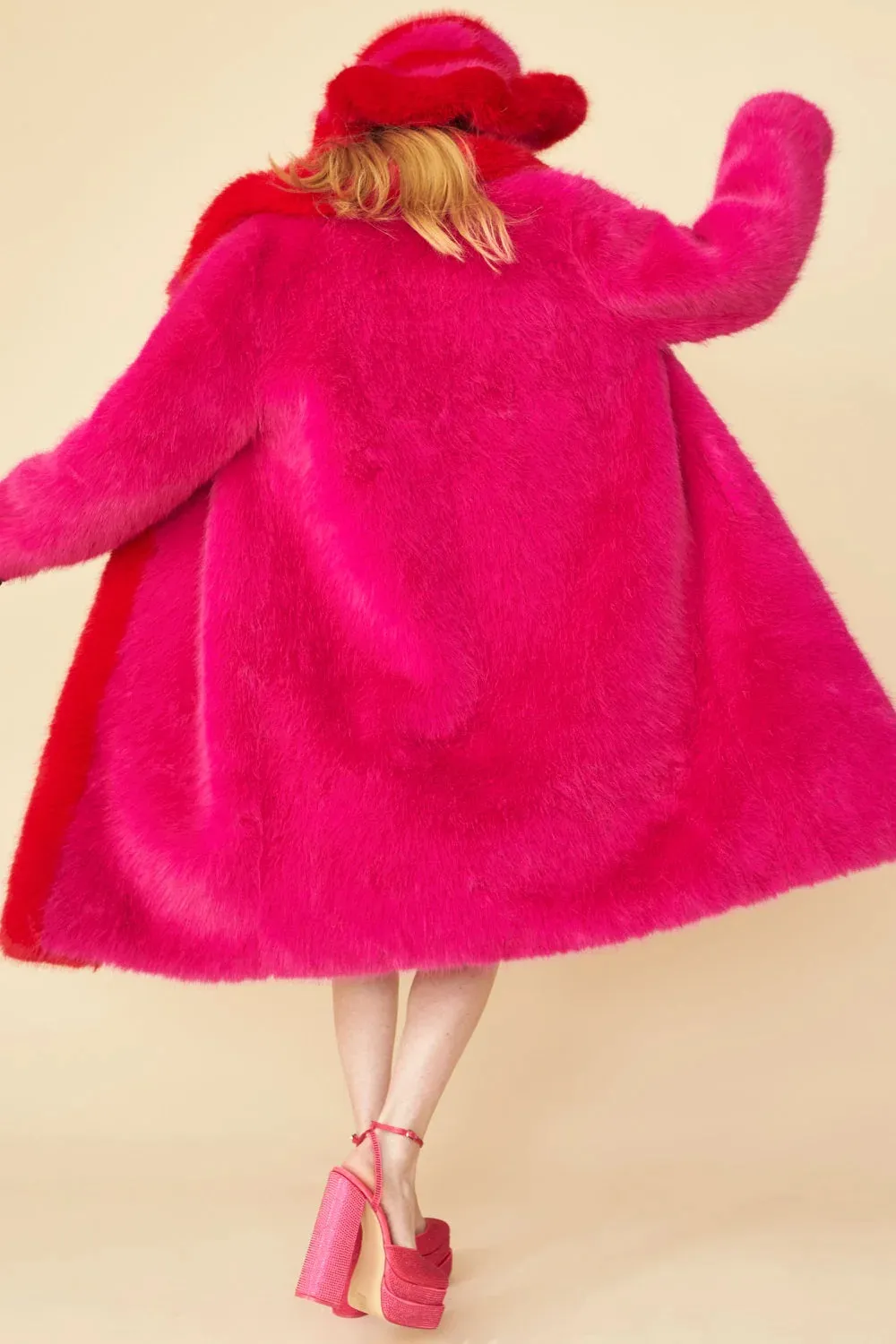 Pink Knitted Bamboo Faux Fur Maxi Coat