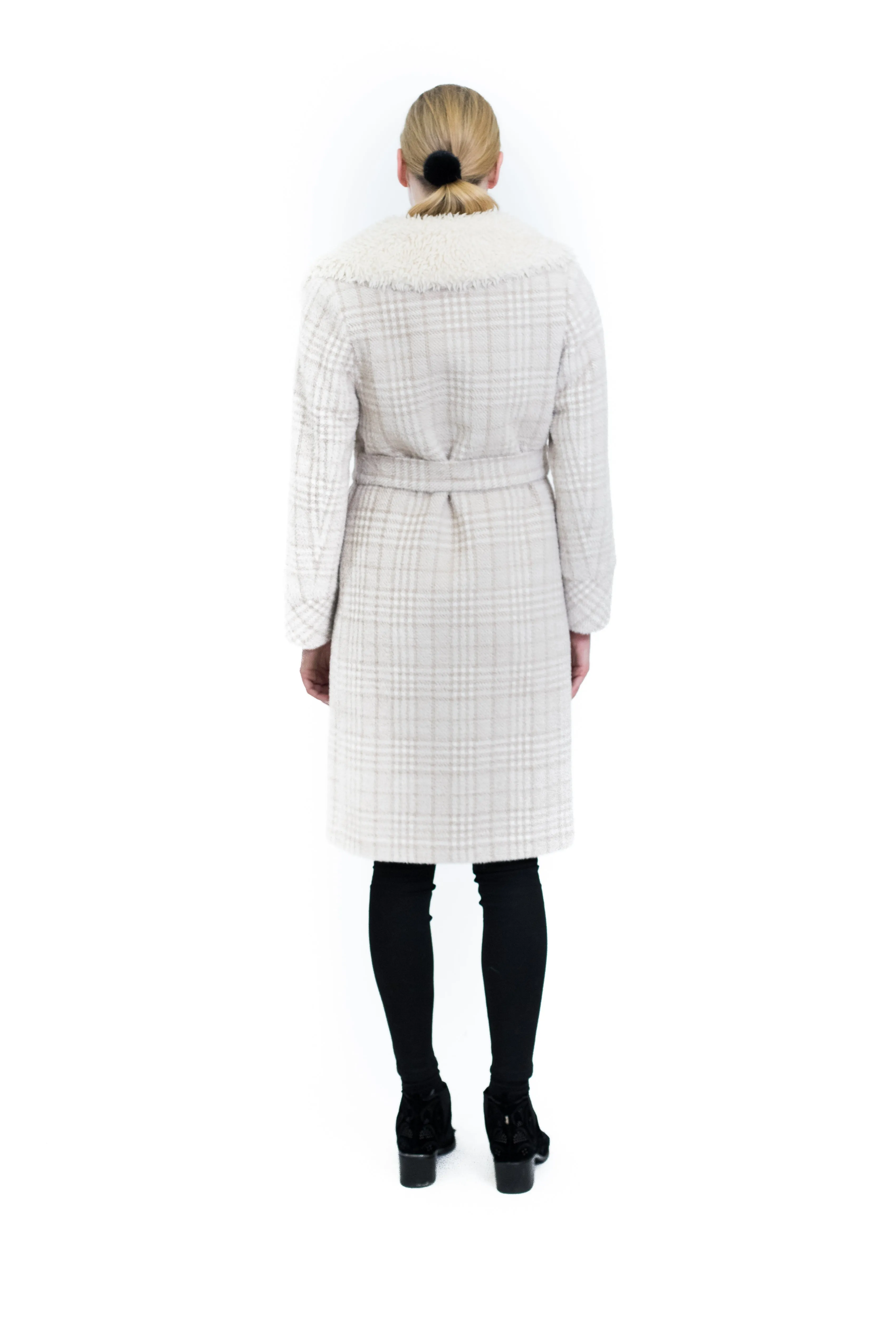 Plaid Coat with Sheep Fur Collar