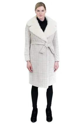 Plaid Coat with Sheep Fur Collar