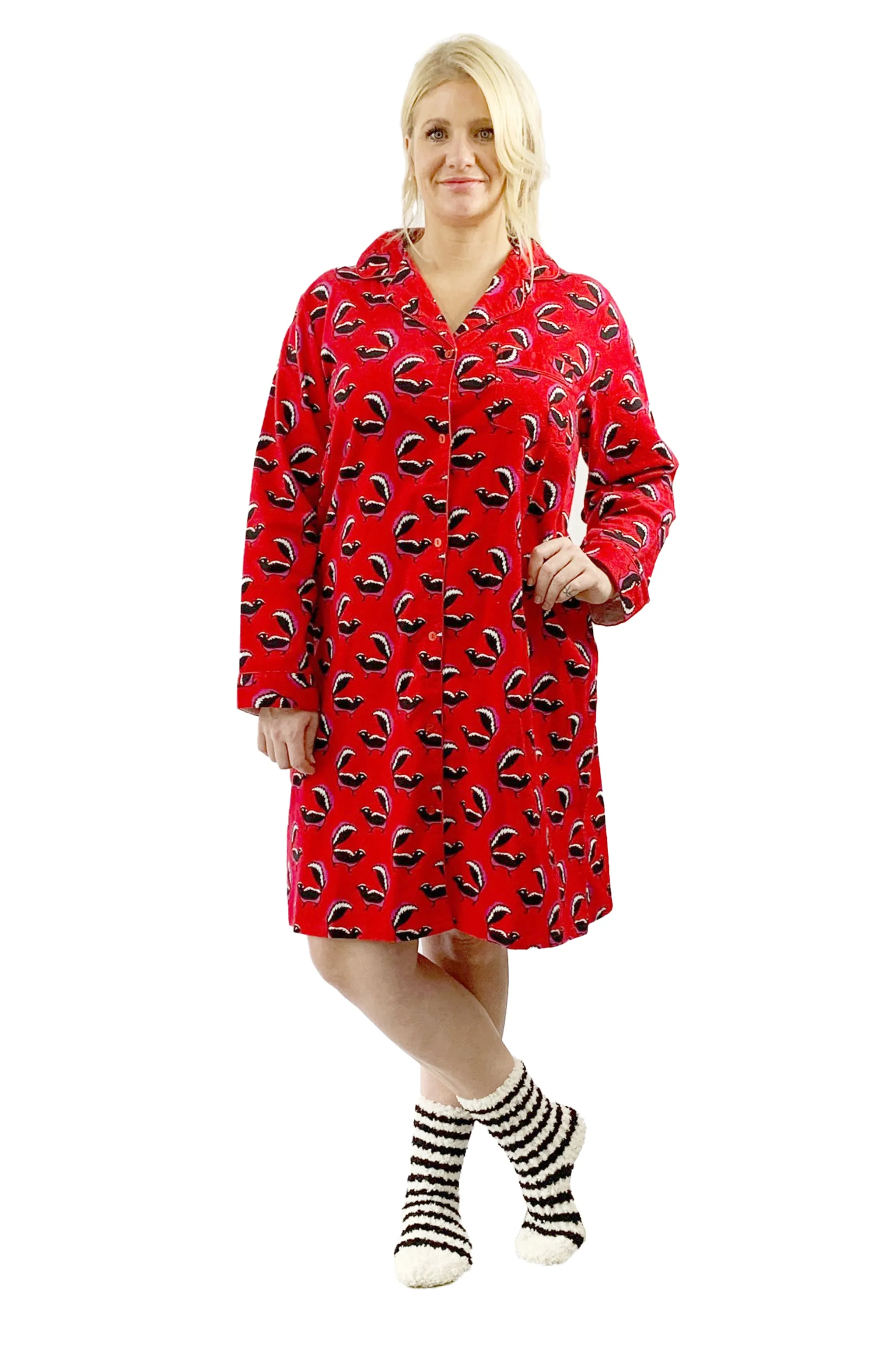 Plus Size Whimsical Skunk Flannel Night Shirt