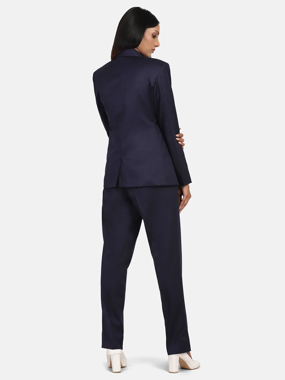 Poly Cotton Pant Suit - Navy Blue