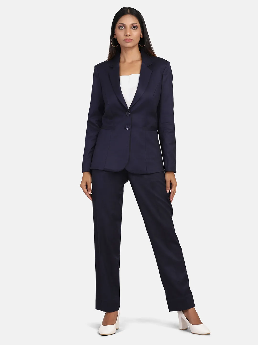 Poly Cotton Pant Suit - Navy Blue