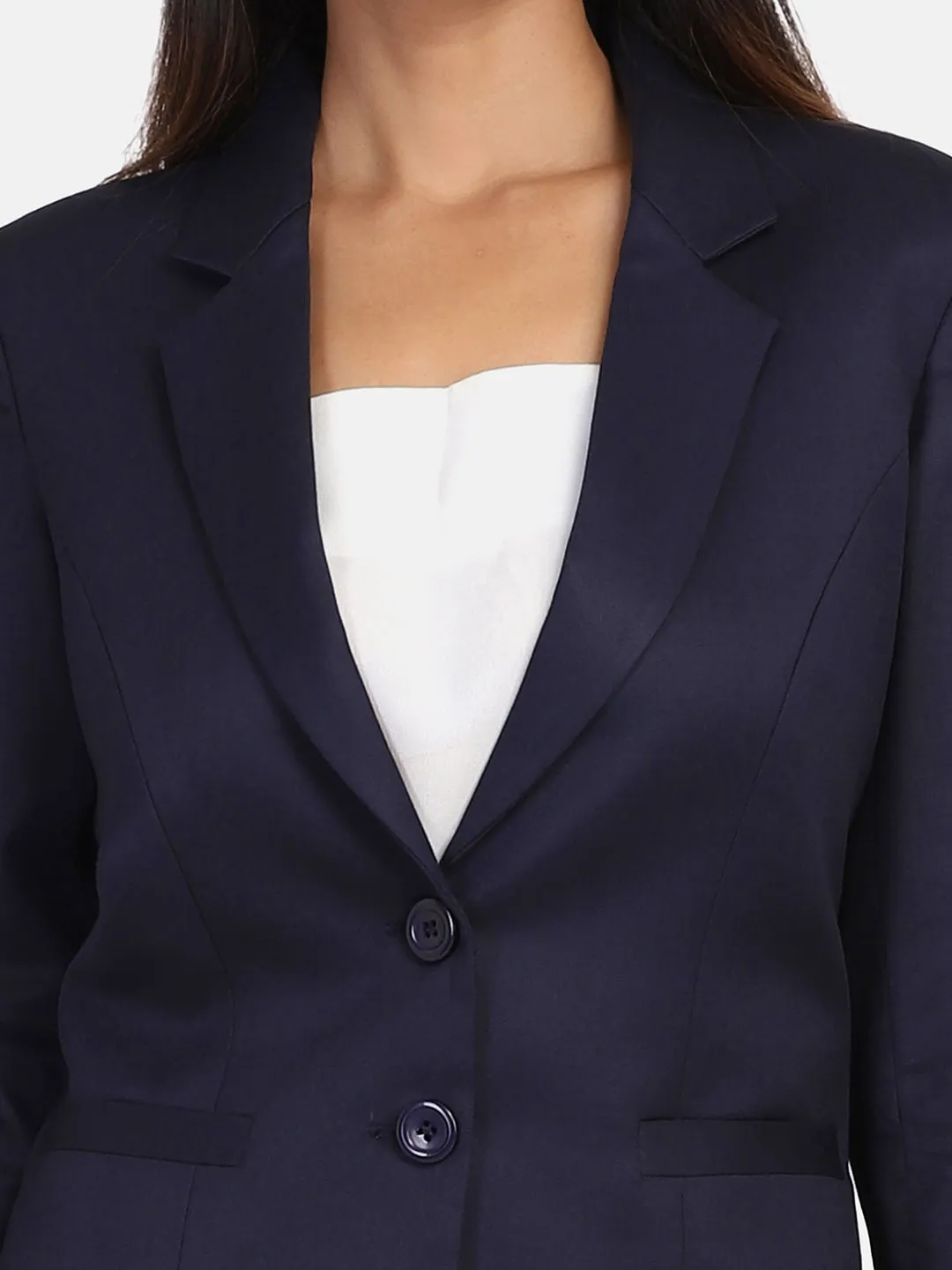 Poly Cotton Pant Suit - Navy Blue