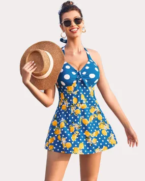 Print Halter Tankini Suits with Boyshorts