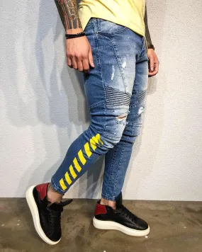 Printed Distressed Ultra Skinny Fit Biker Denim B332 Streetwear Jeans