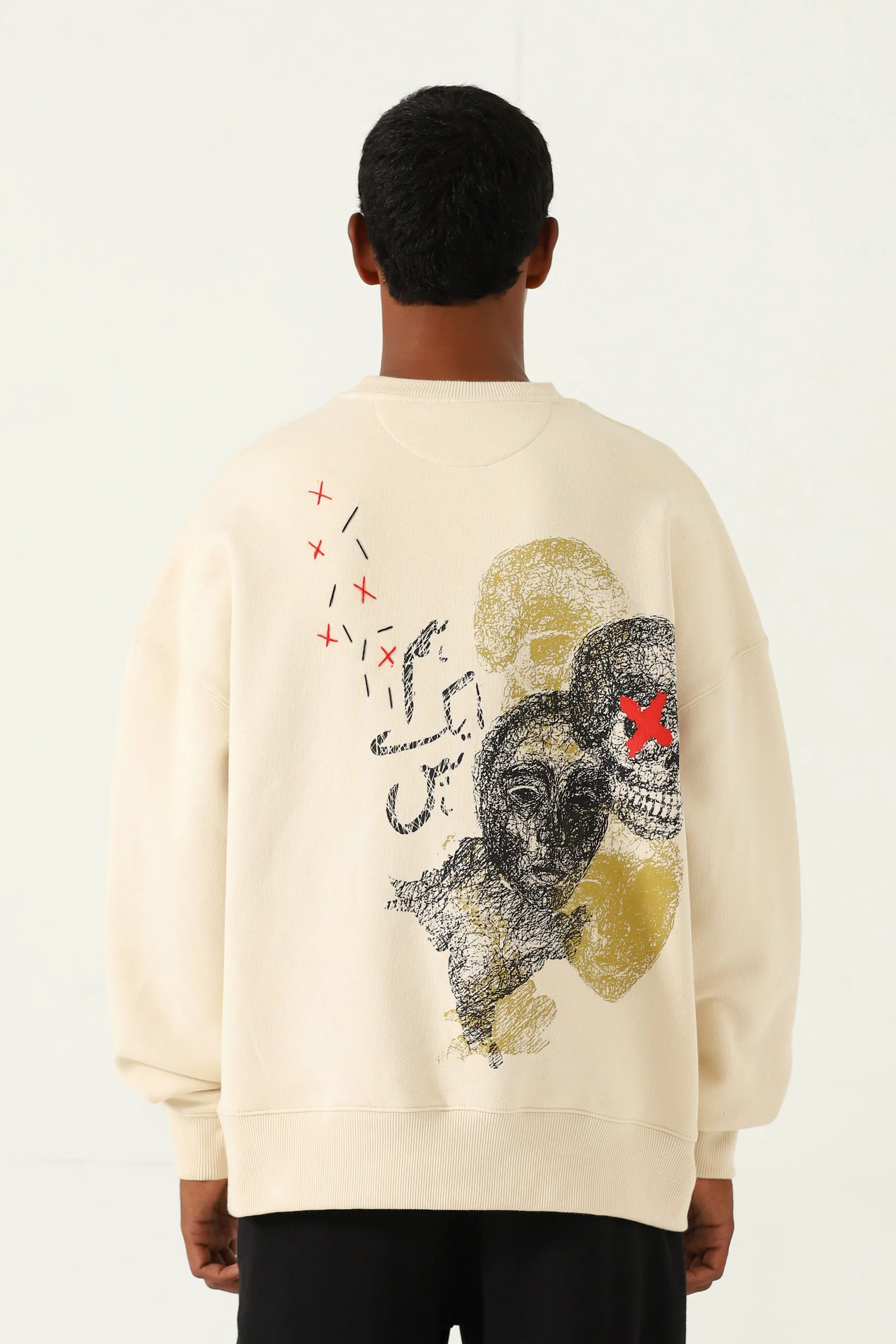 "HUM AK HAIN" PRINTED ARTWORK BEIGE SWEATSHIRT