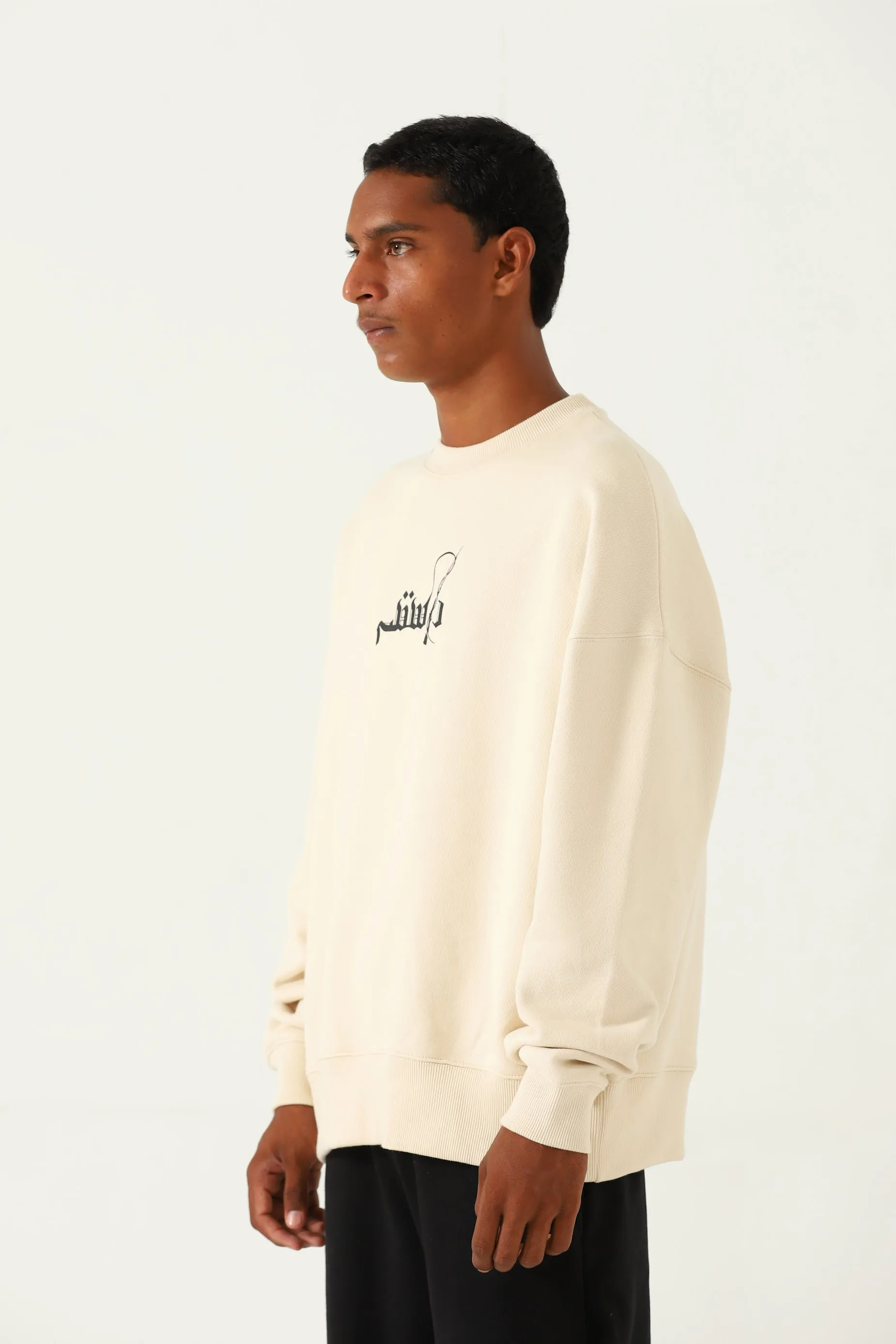 "HUM AK HAIN" PRINTED ARTWORK BEIGE SWEATSHIRT