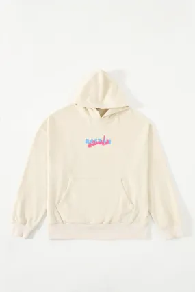 "REBELLION" BEIGE SCREEN PRINTED HOODIE