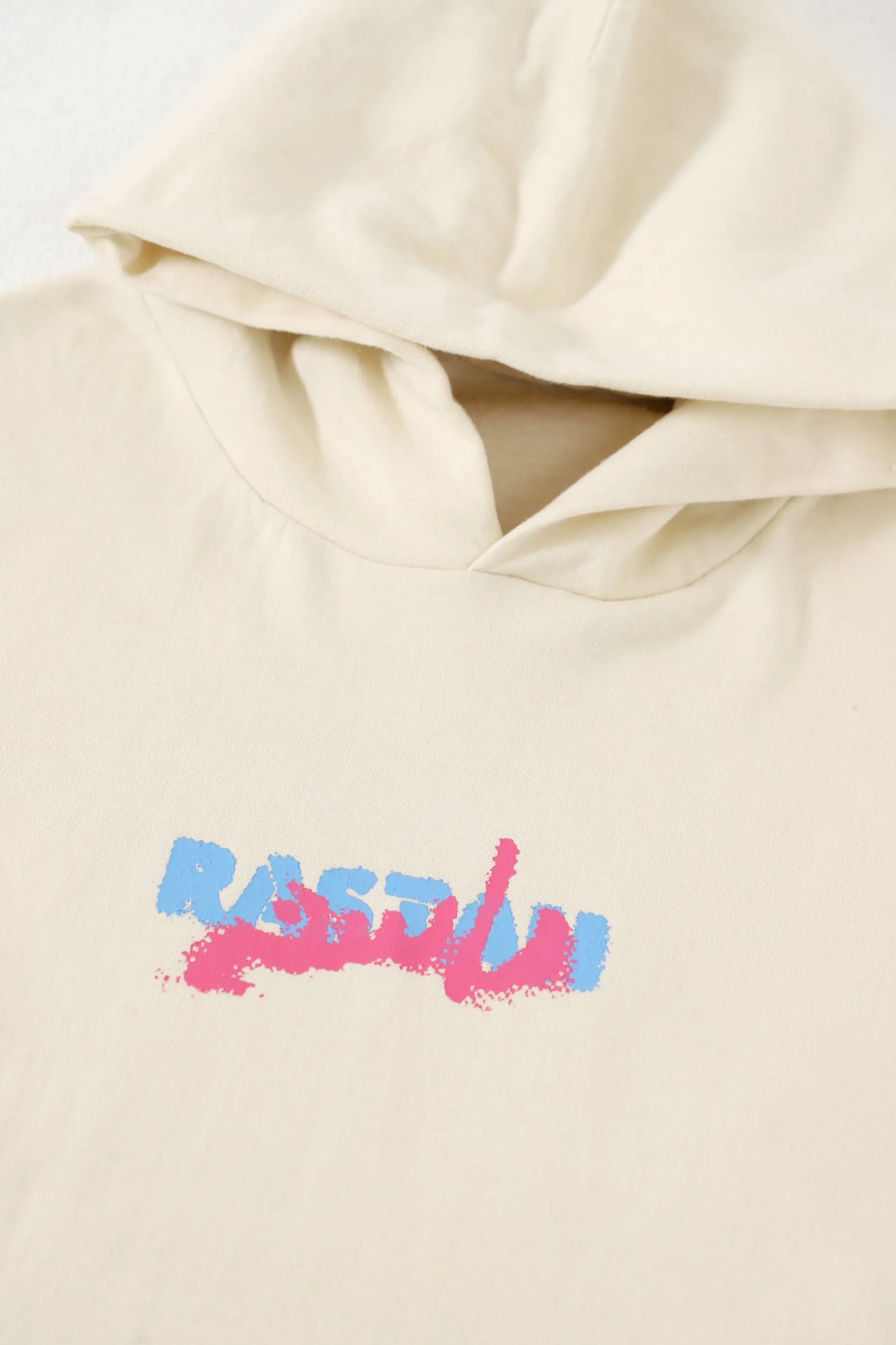 "REBELLION" BEIGE SCREEN PRINTED HOODIE