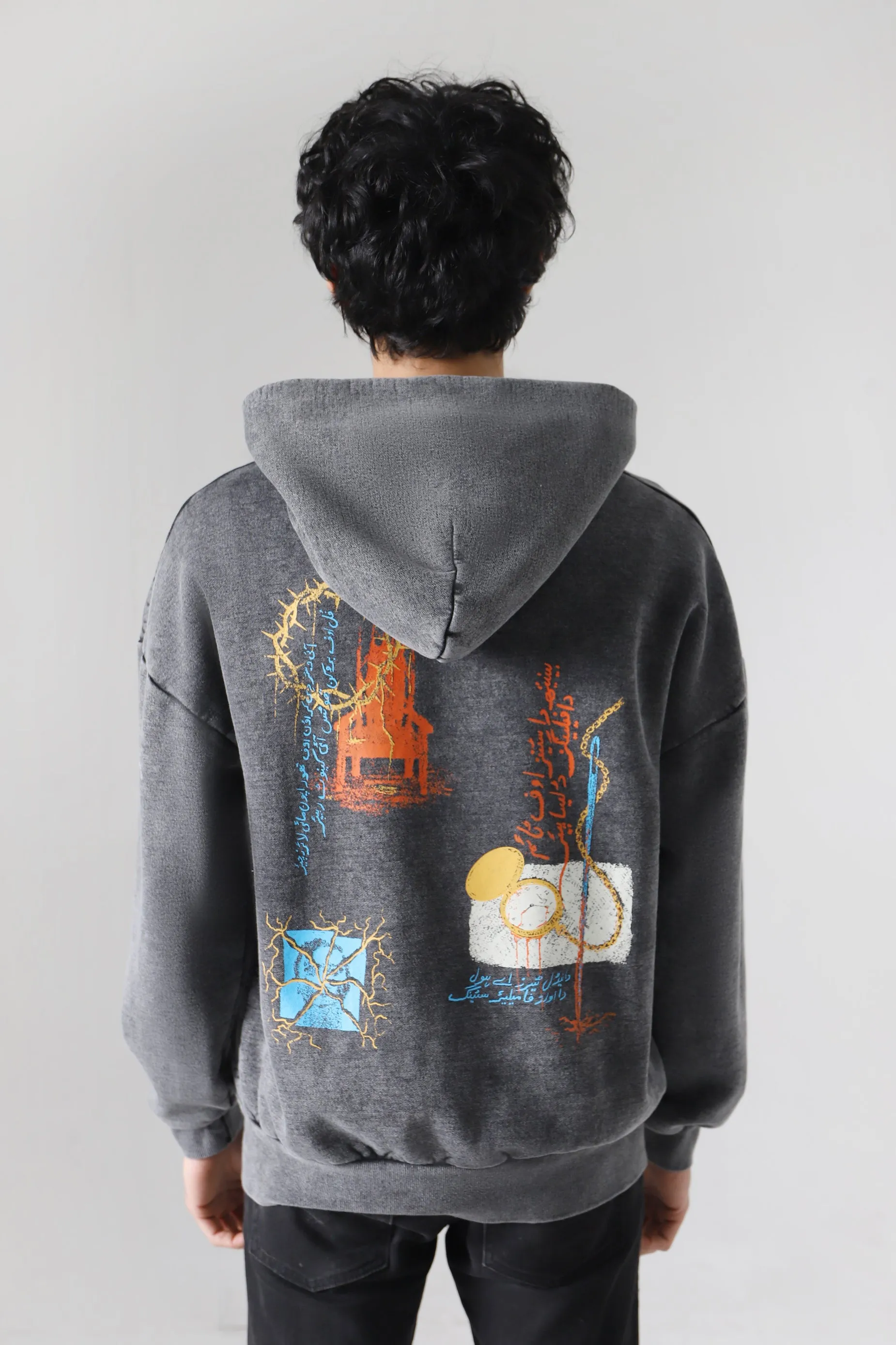 "SWEET FRIEND" GREY ACID WASH HOODIE