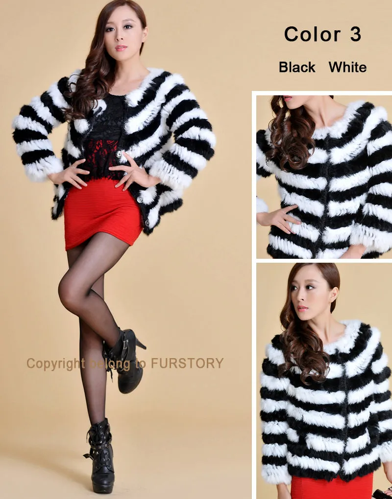 Real Knitted Rabbit Fur Coat Jacket Vest High Quality Fur Sweater Short Version Hot Sale Fur Story FS13004