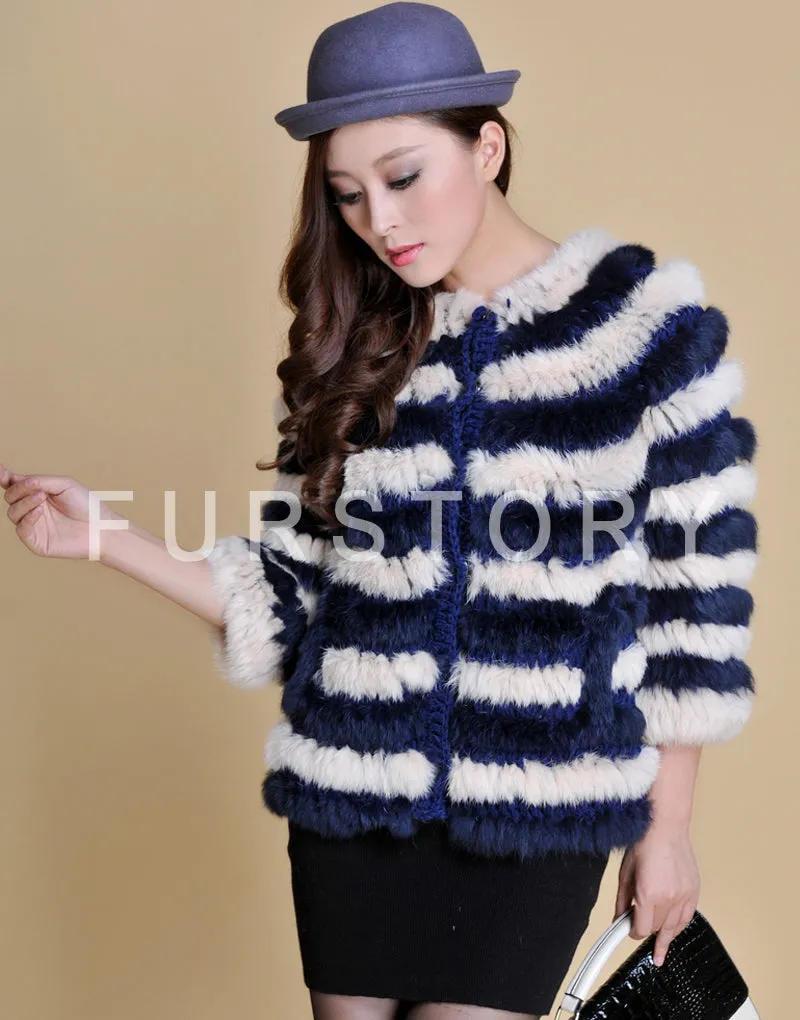 Real Knitted Rabbit Fur Coat Jacket Vest High Quality Fur Sweater Short Version Hot Sale Fur Story FS13004