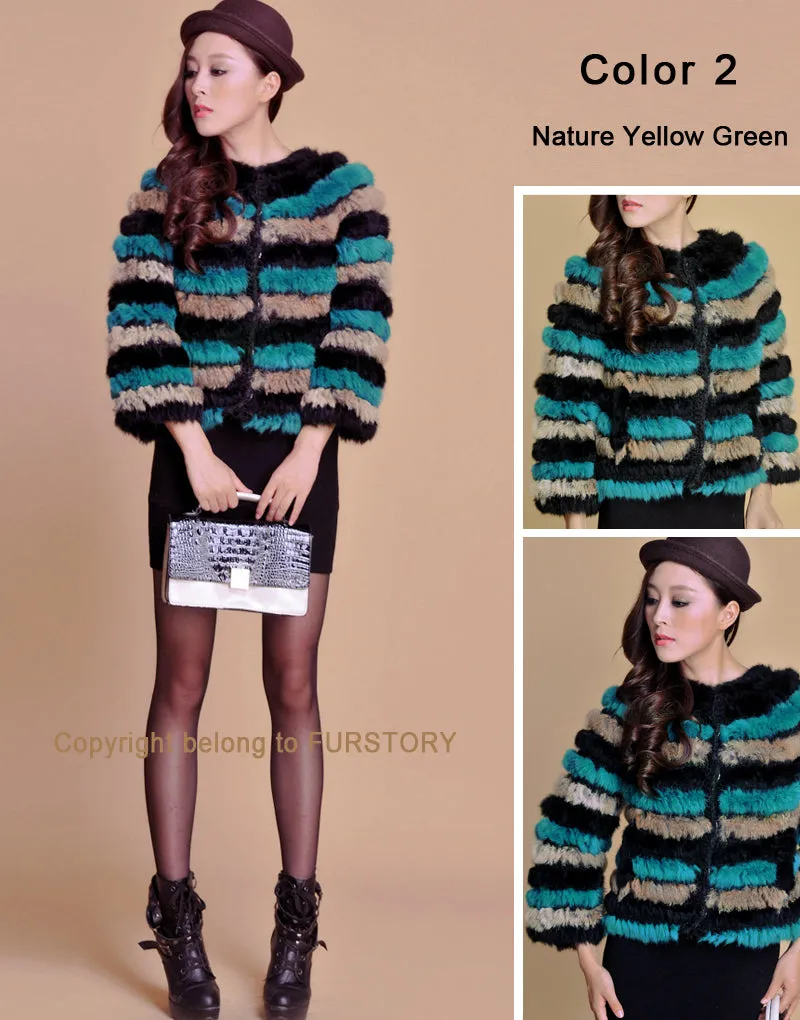 Real Knitted Rabbit Fur Coat Jacket Vest High Quality Fur Sweater Short Version Hot Sale Fur Story FS13004