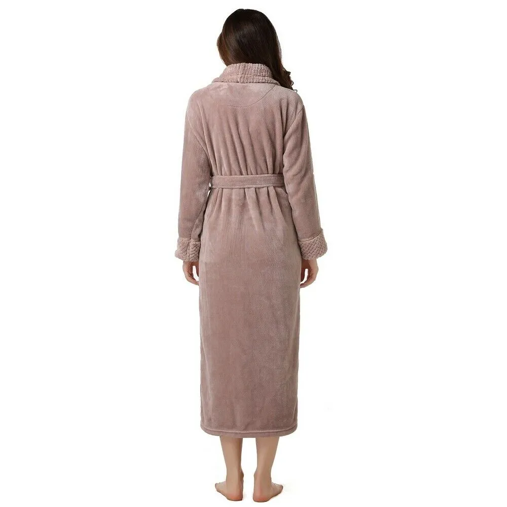 Richie House Ladies Women's Nude Plush Long Shawl Collar Fleece Robe Spa RH1591