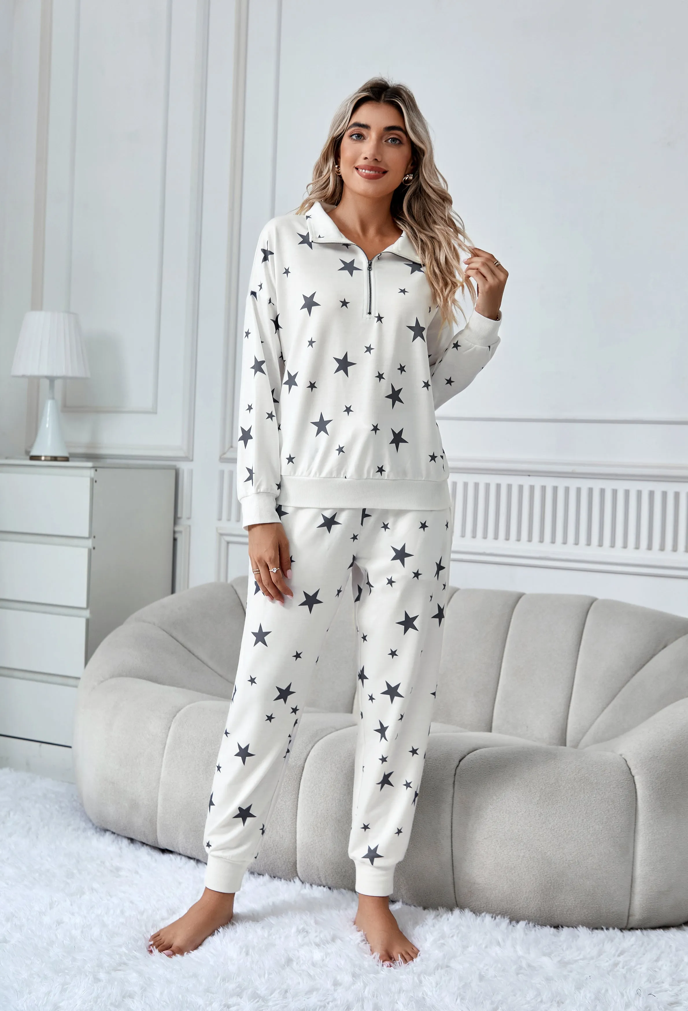 Richie House Women's Pajama Set 2-Piece Sleepwear Lounge Long Sleeve Zip PJ Set RHW4038