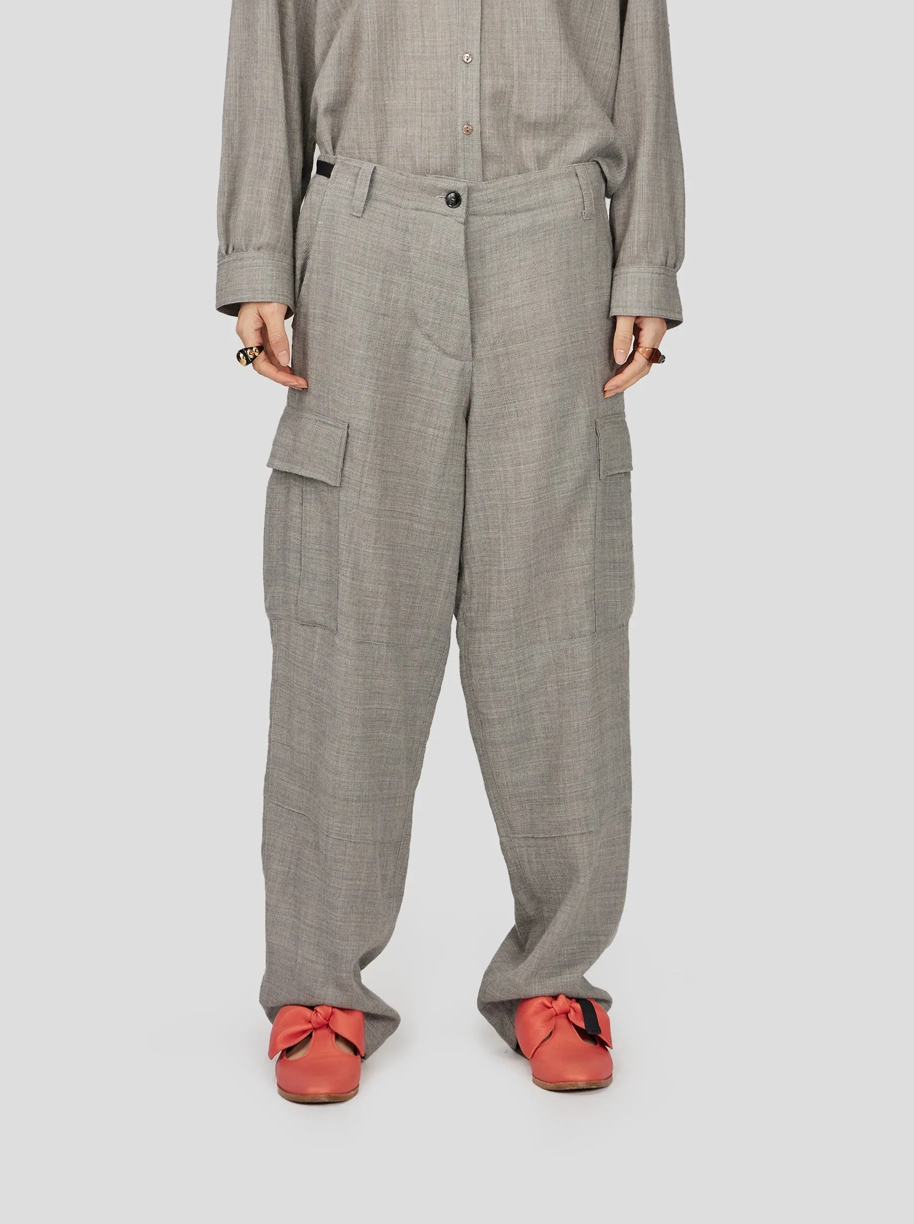 Santino Cargo Pants in Ash Wool Cloth HLD