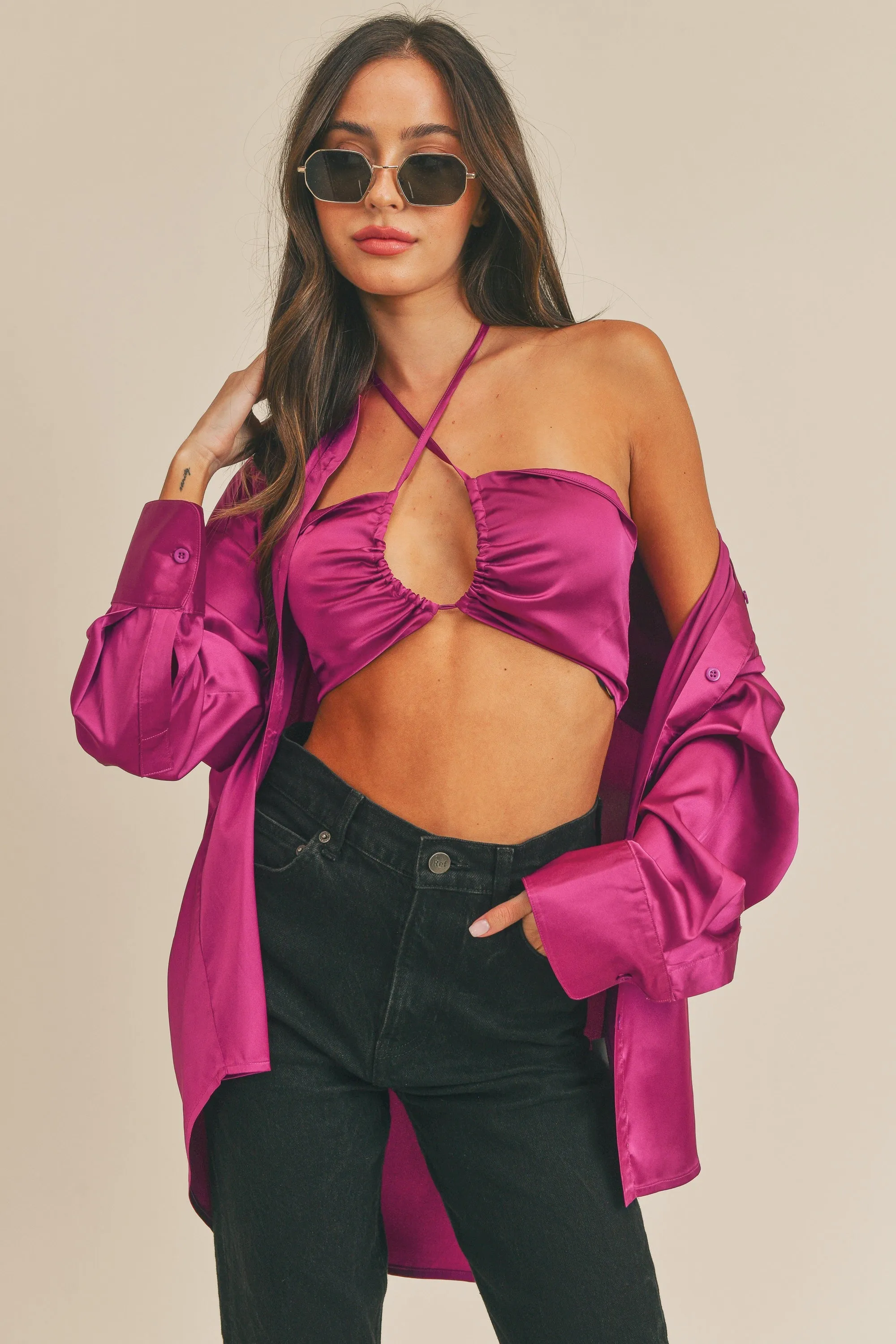 SATIN MIMOSA BLOUSE AND BRALETTE SET