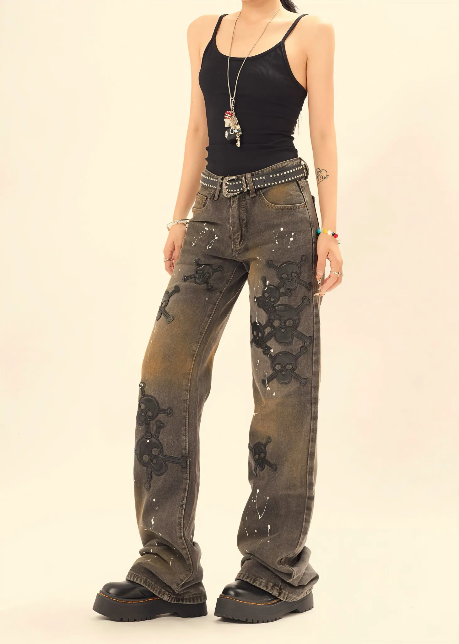 Skull Graffiti |  Patterned Vintage Streetstyle Jeans