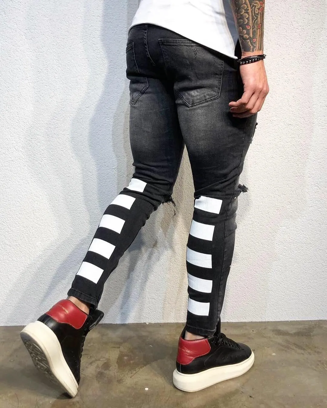 Sneakerjeans - Black Printed Distressed Skinny Jeans BL495 Denim