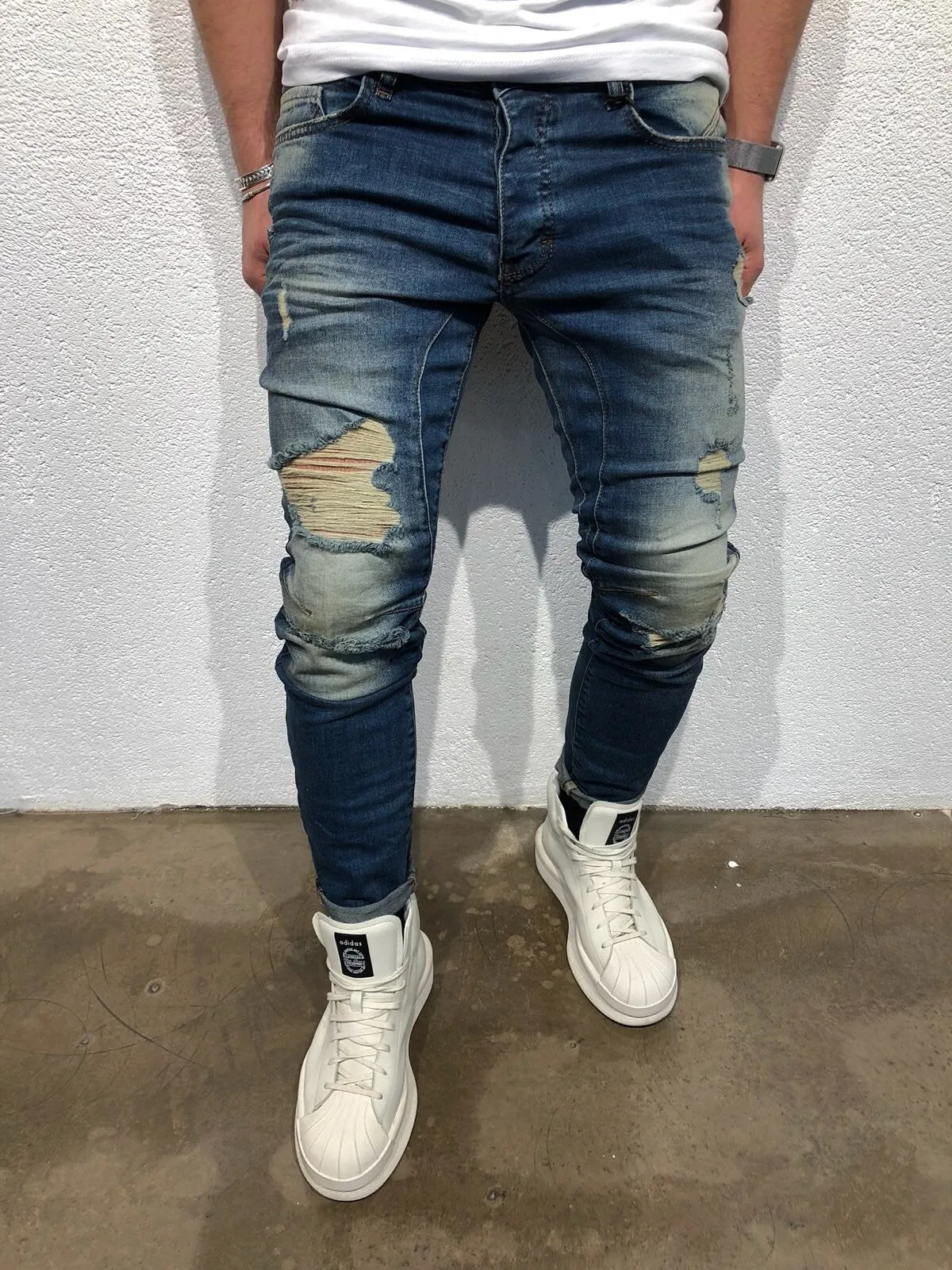 Sneakerjeans Blue Ripped Jeans B73