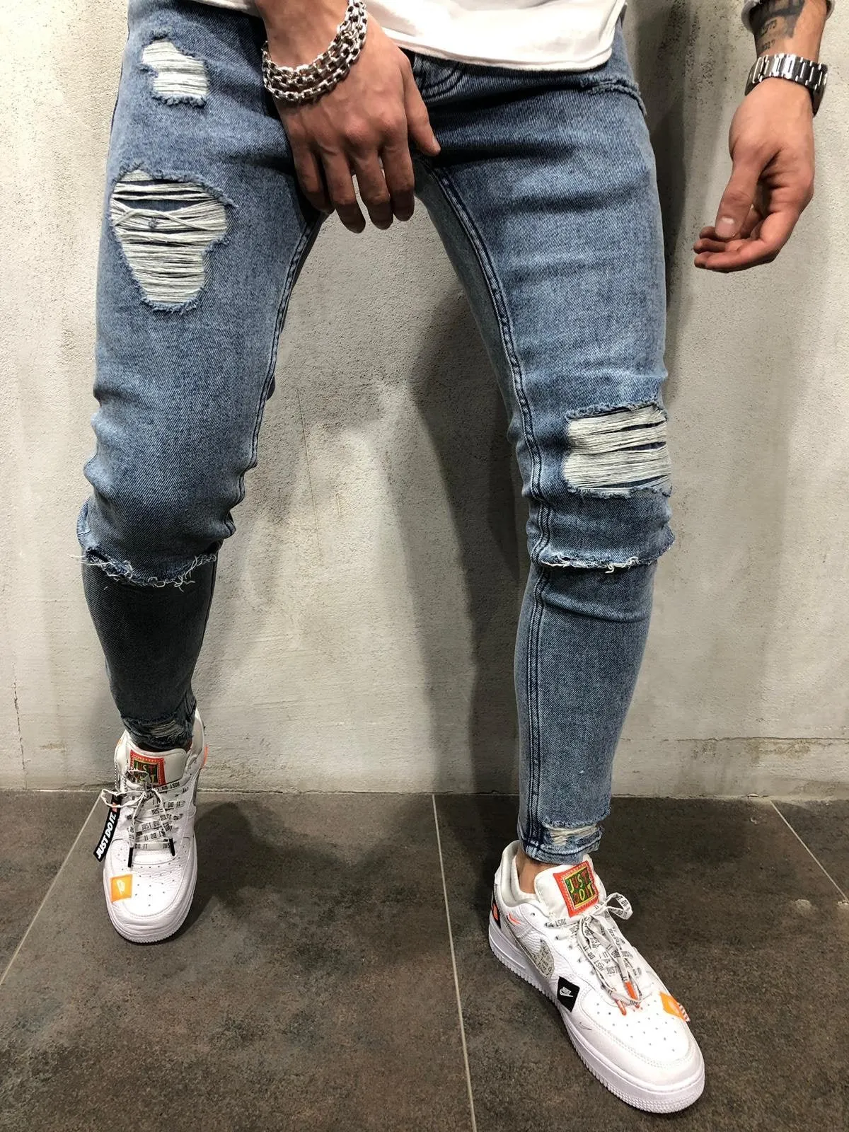 Sneakerjeans Blue Ripped Skinny Jeans A270