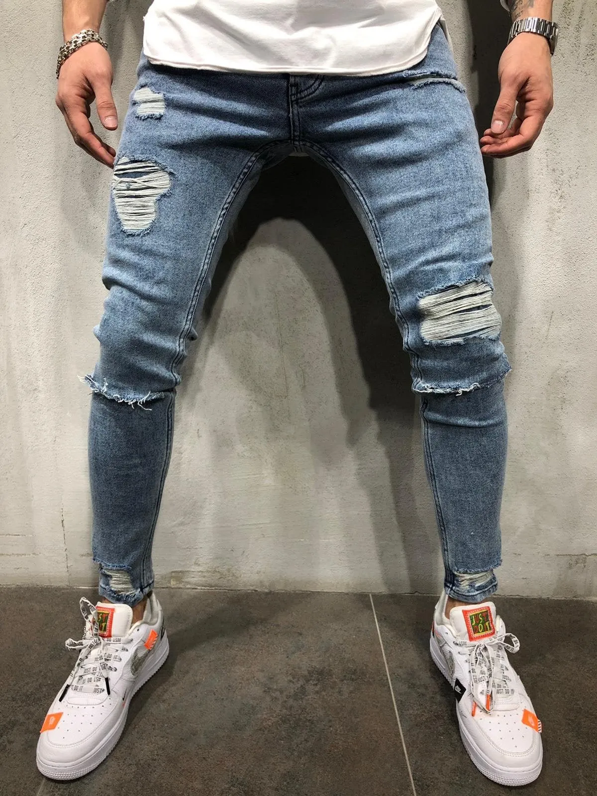 Sneakerjeans Blue Ripped Skinny Jeans A270