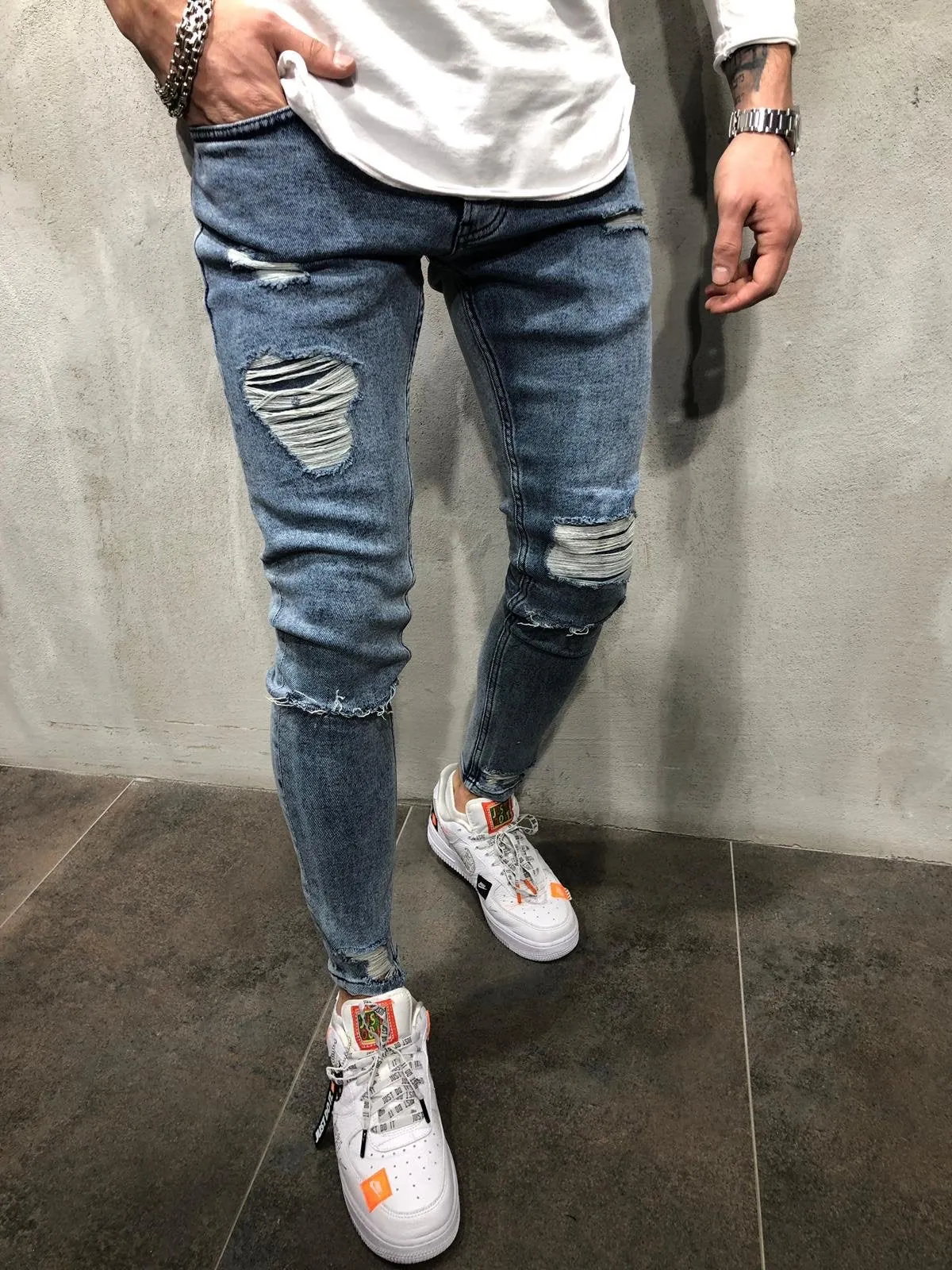 Sneakerjeans Blue Ripped Skinny Jeans A270