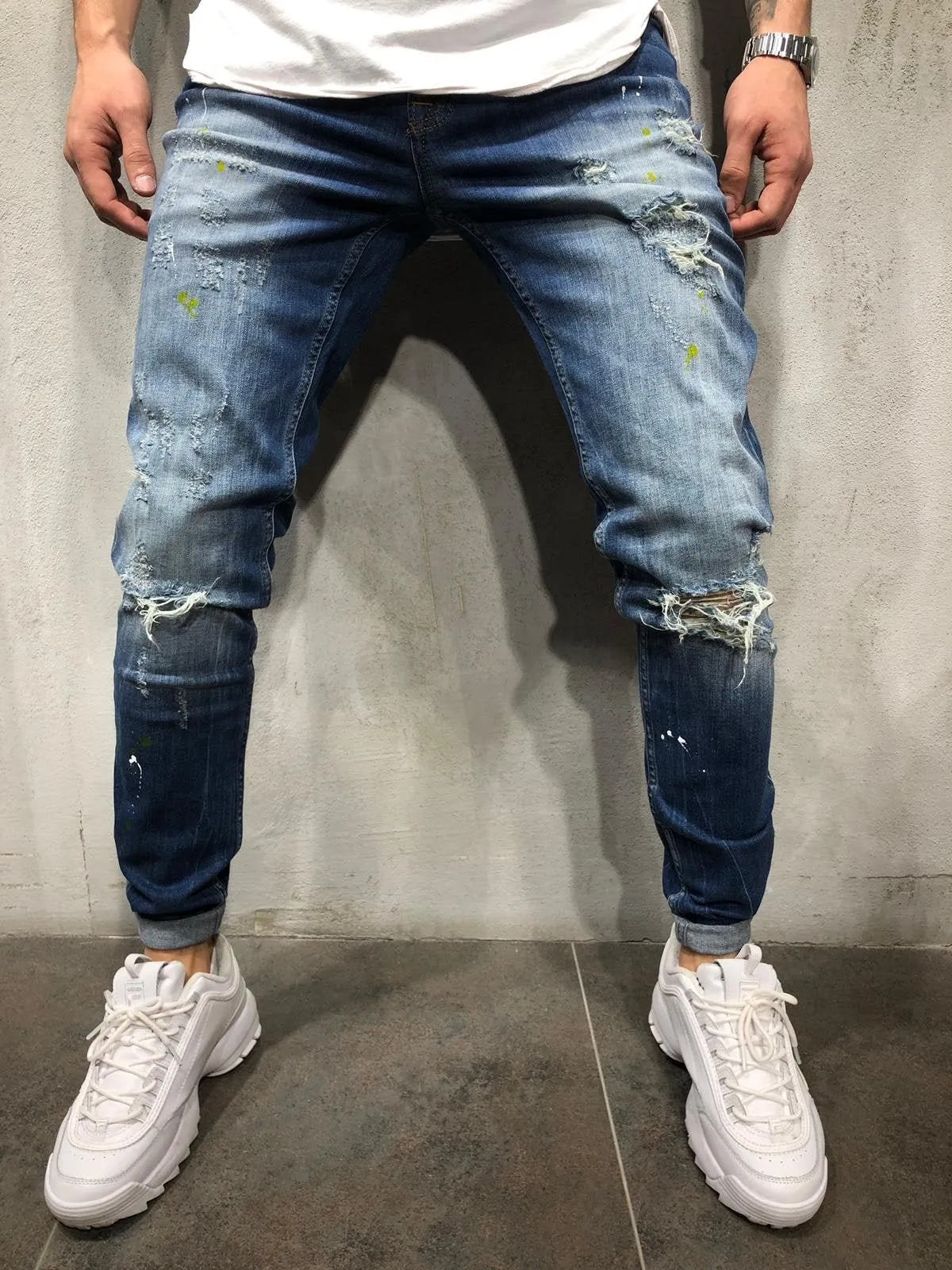 Sneakerjeans Blue Ripped Skinny Jeans AY077