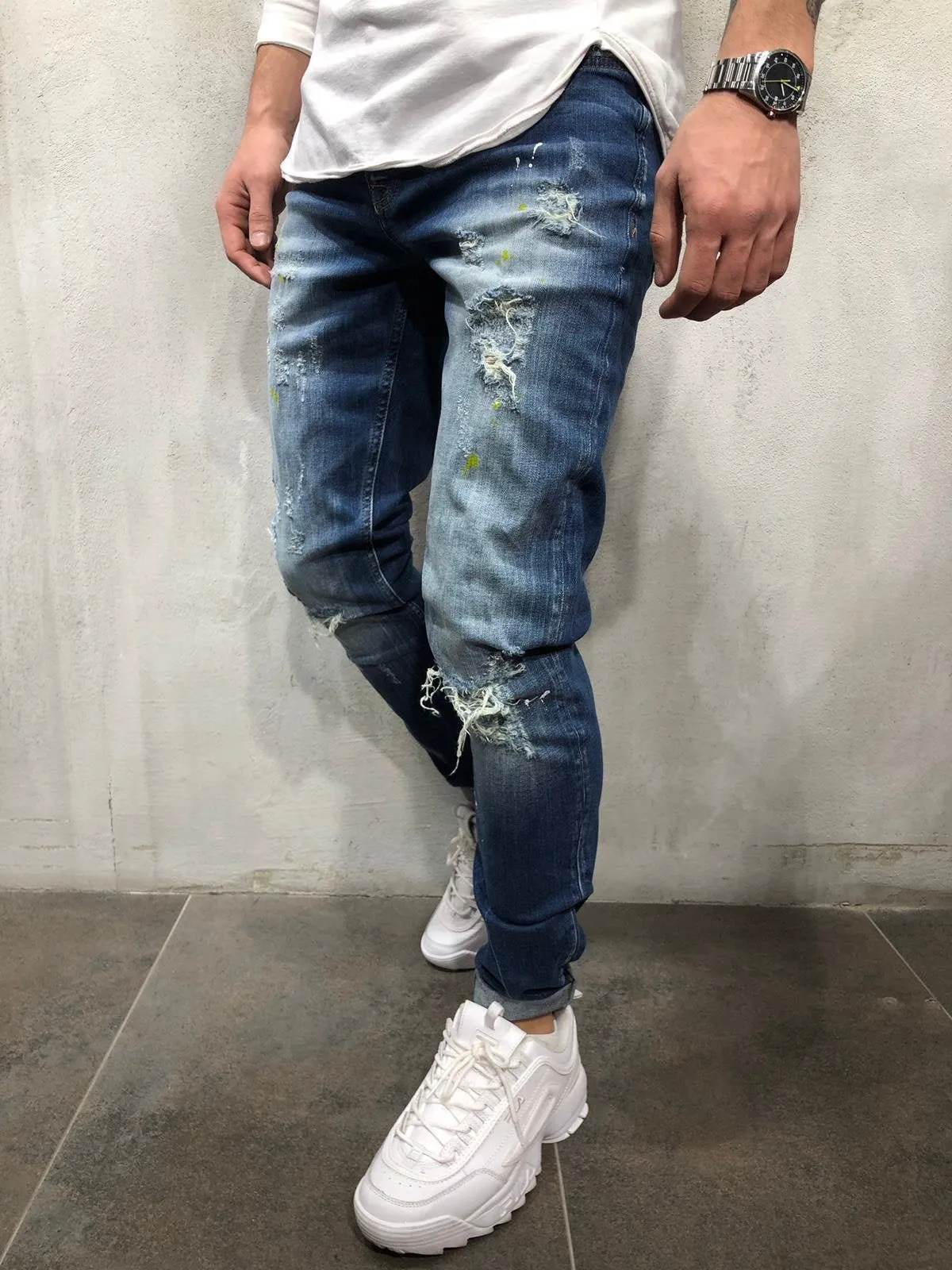 Sneakerjeans Blue Ripped Skinny Jeans AY077