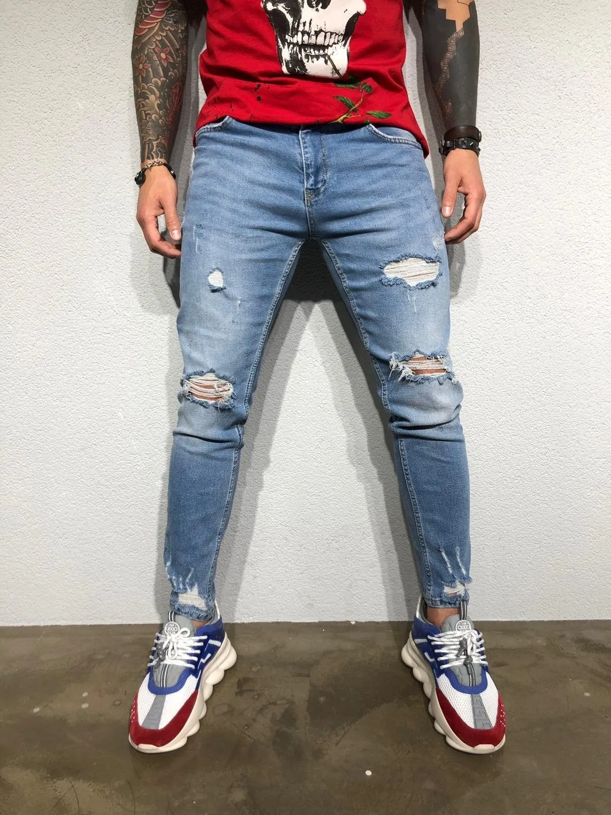 Sneakerjeans - Blue Ripped Skinny Jeans BL172