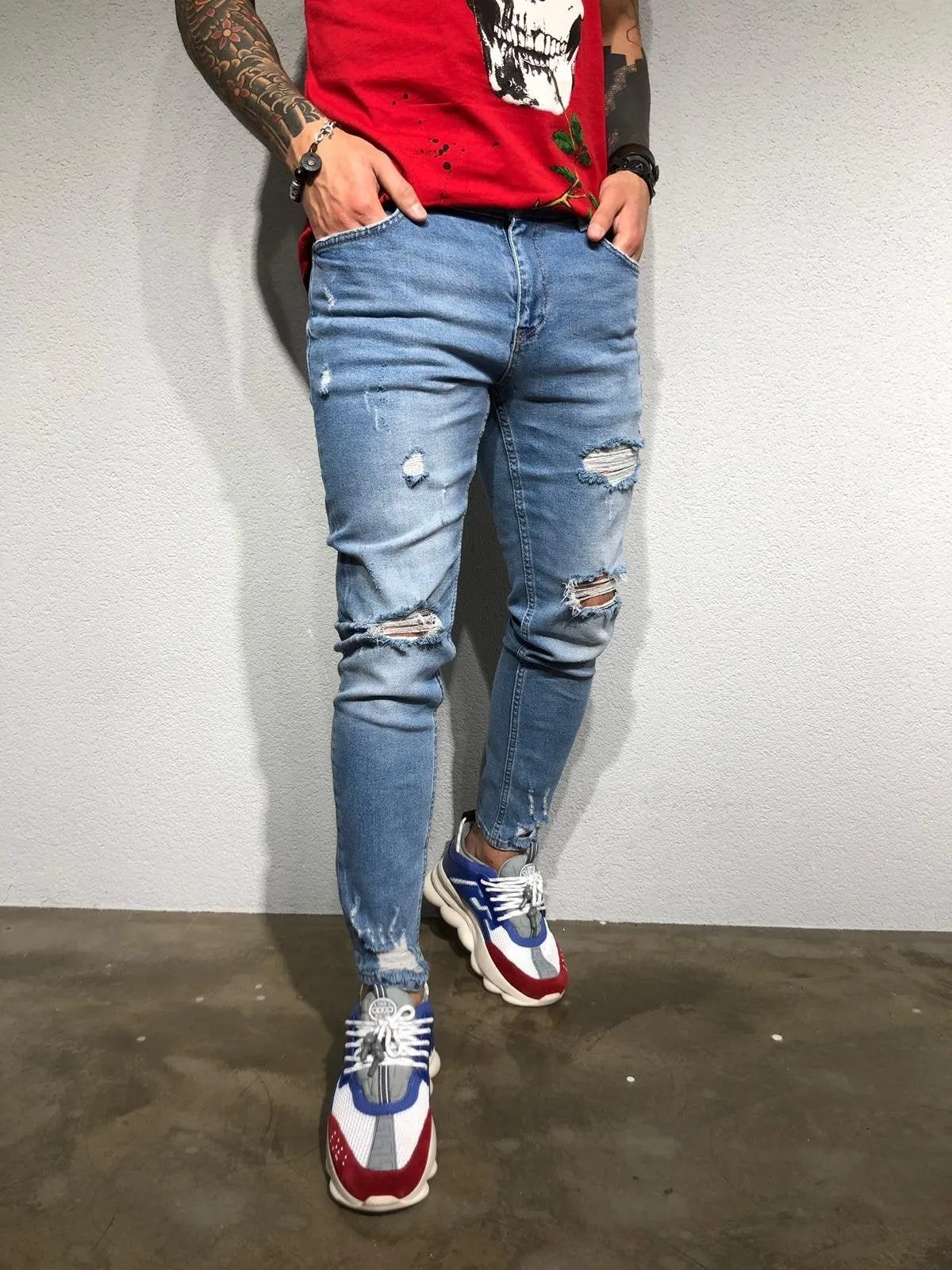 Sneakerjeans - Blue Ripped Skinny Jeans BL172