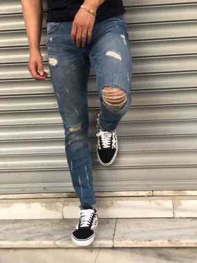 Sneakerjeans Navy Blue Skinny Ripped Jeans V09