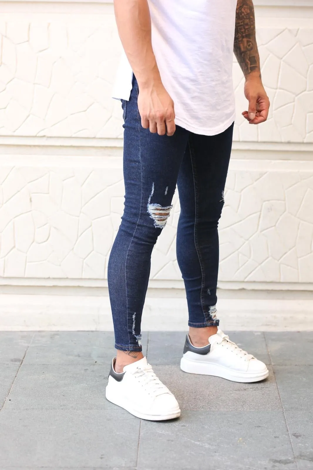 Sneakerjeans Navy Ripped Skinny Jeans DP58