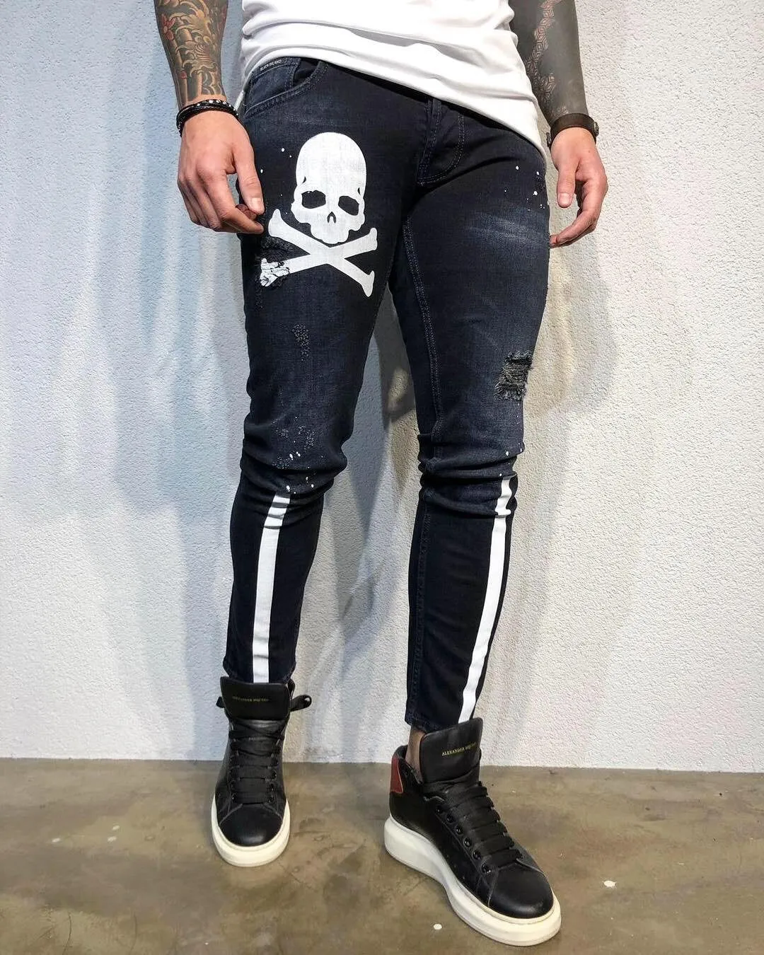 Sneakerjeans - Skull Printed Ultra Skinny Jeans B336