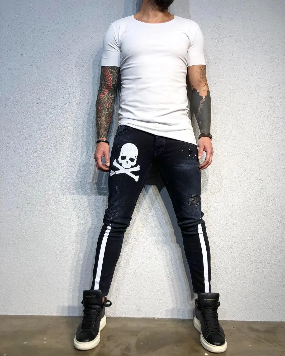 Sneakerjeans - Skull Printed Ultra Skinny Jeans B336