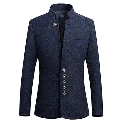 The Ontario Slim Fit Mandarin Collar Jacket - Navy