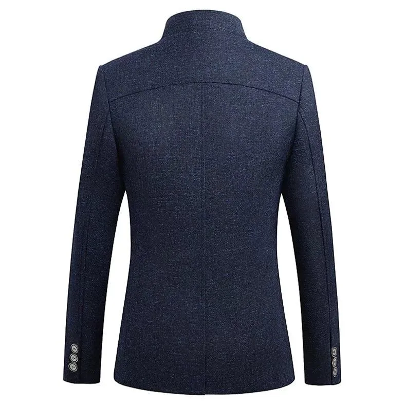 The Ontario Slim Fit Mandarin Collar Jacket - Navy