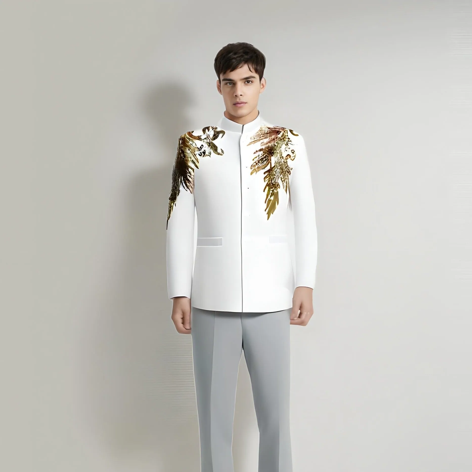 The Palms Embroidered Mandarin Collar Jacket - Multiple Colors