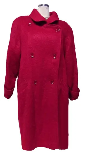 *VINTAGE GEORGE DAVID FASHIONS SCARLET MOHAIR COAT - LARGE SIZE