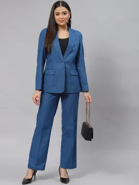 Warm Tweed Pantsuit - Teal Blue