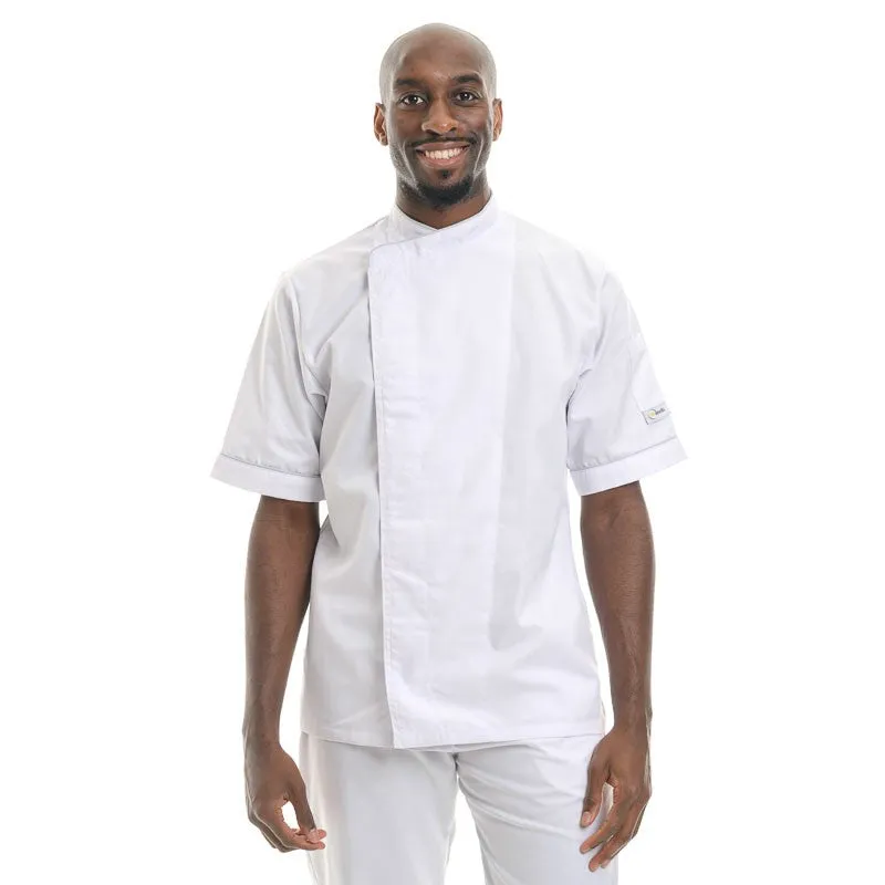 White Breathable Kitchen Coat with Black or Gray Piping - MANELLI